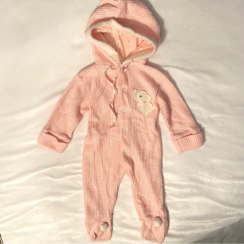 Vintage 70s/80s Carters Pink Footie Bodysuit Hooded 1Pc Sleeper Baby Girl 9-12M